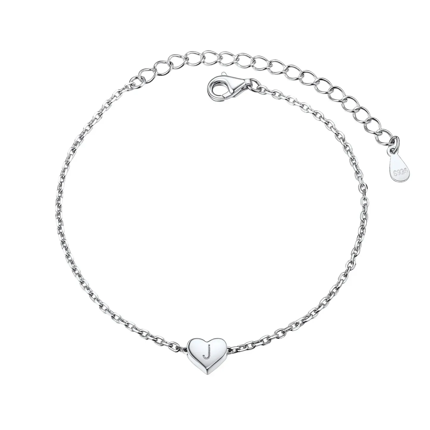 Bracelet Cœur Initial Personnalisé 26 Lettres en Argent 925 Argenté J