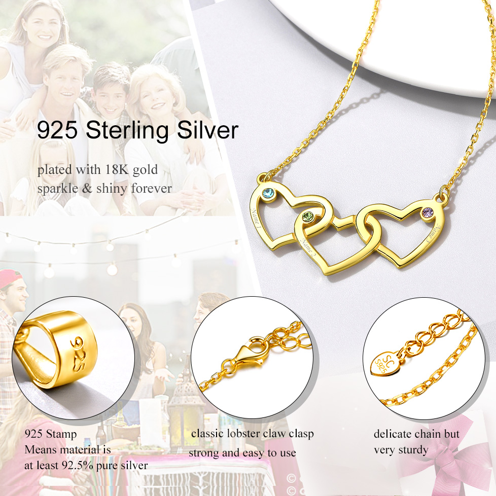 Collier Personnalisé Cœur avec Pierres de naissance et Prénoms Détail