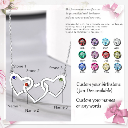Pendentif Personnalisé Cœur avec Pierres de naissance et Prénoms 