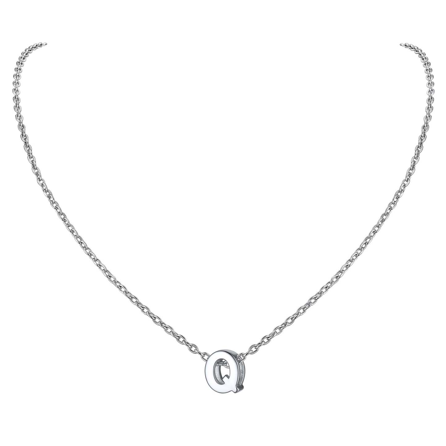 Collier Initiale A-Z en Argent Sterling 925 pour Femmes Q