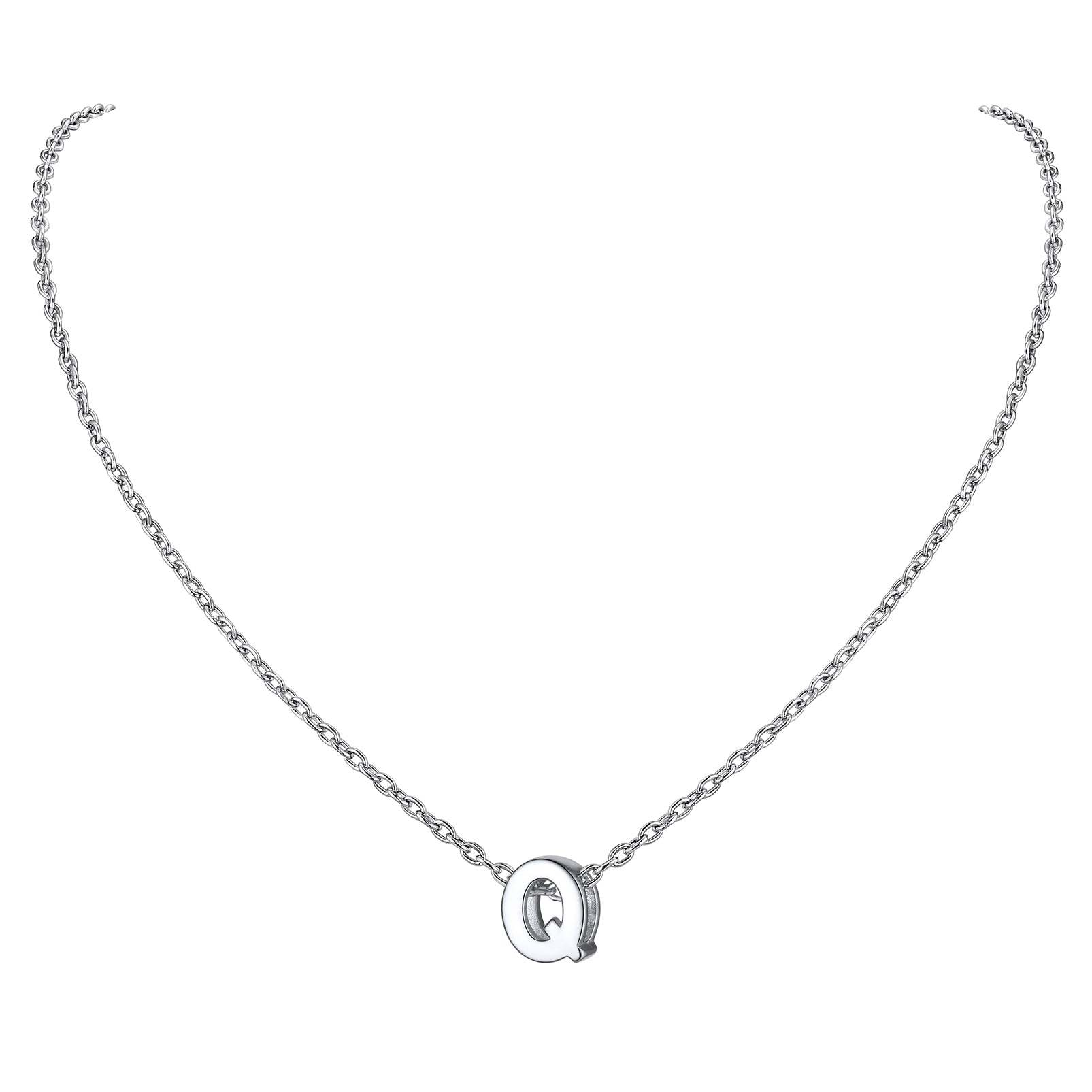 Collier Initiale A-Z en Argent Sterling 925 pour Femmes Q