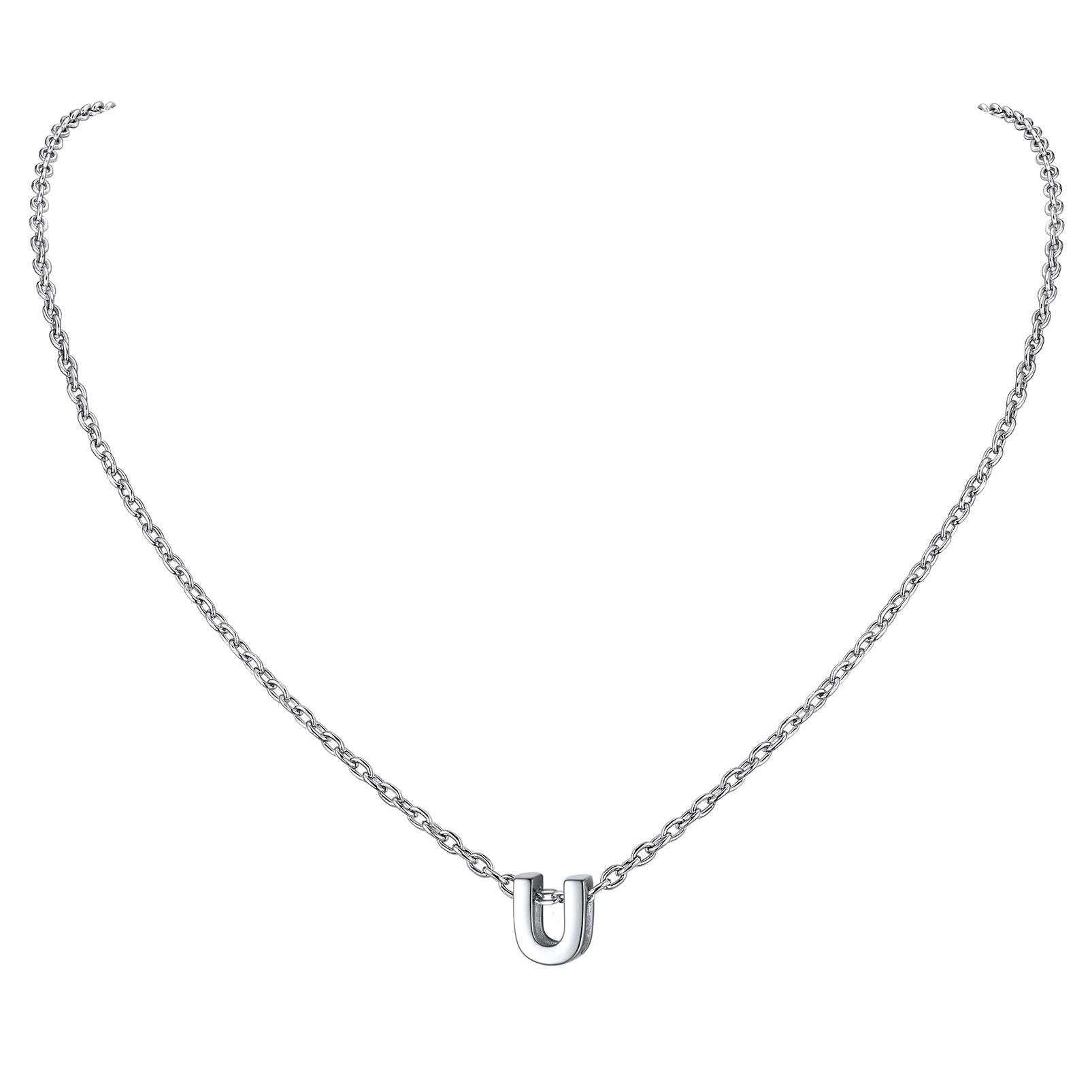 Collier Initiale A-Z en Argent Sterling 925 pour Femmes U