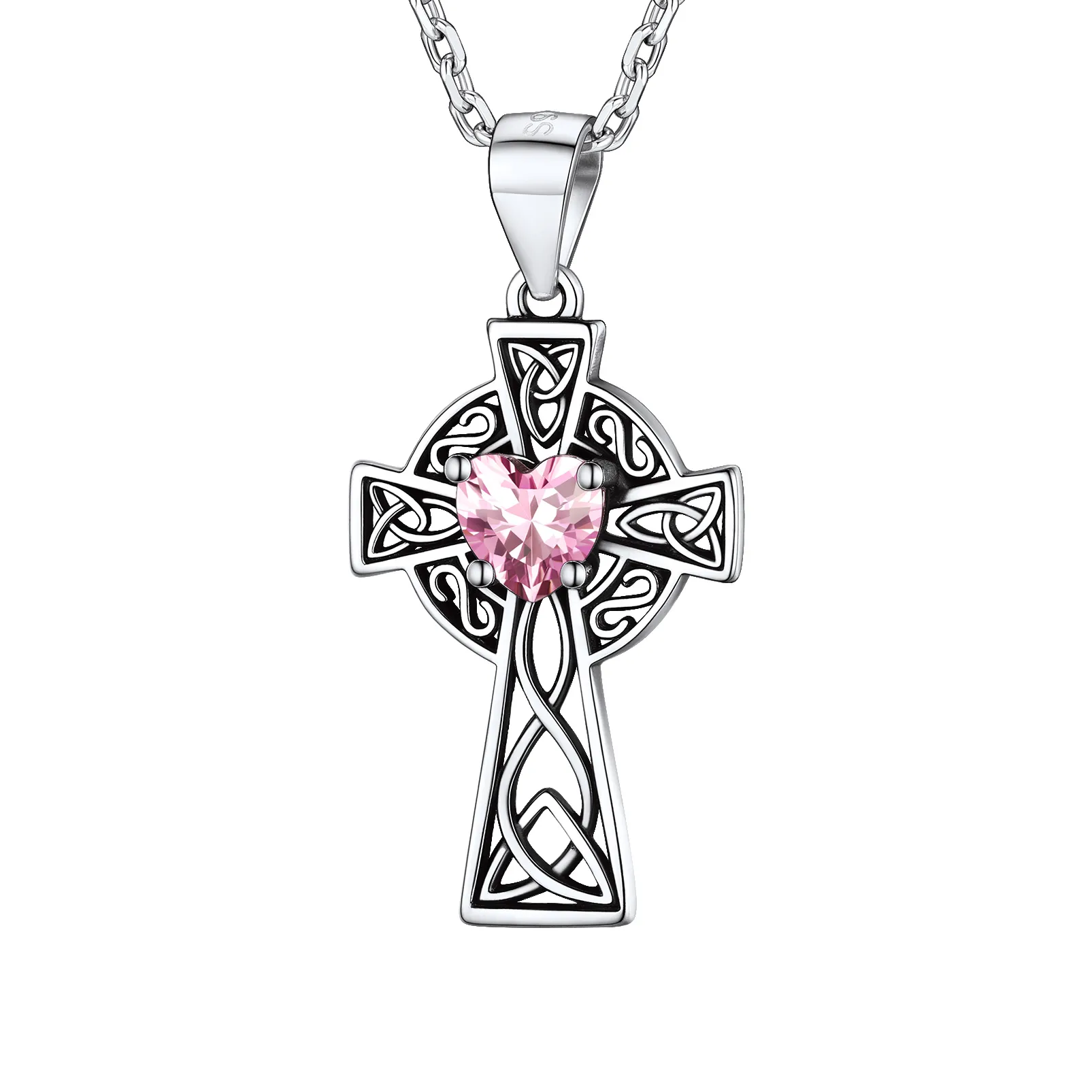 Collier Croix en Argent Sterling avec Pierre de Naissance pour Femme Octobre - Tourmaline