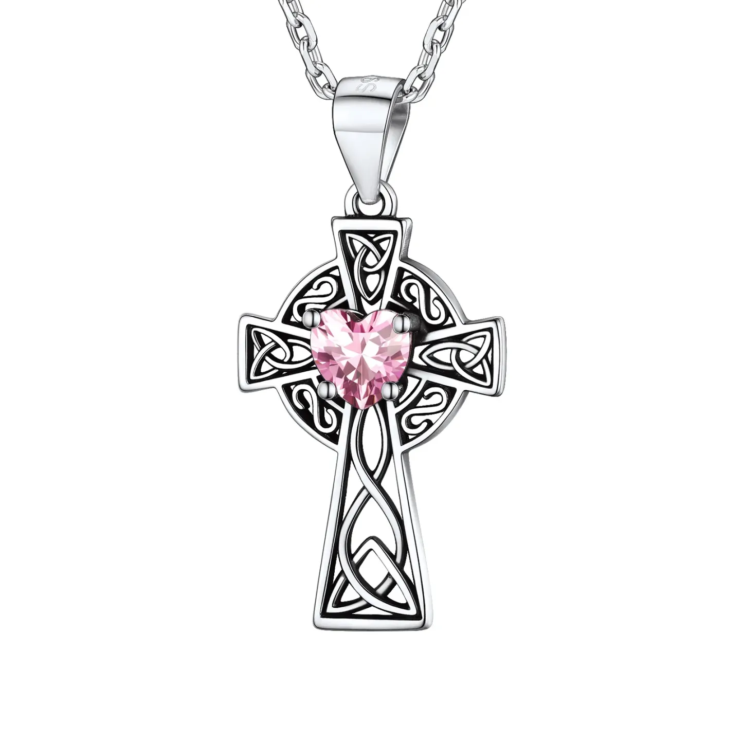 Collier Croix en Argent Sterling avec Pierre de Naissance pour Femme Octobre - Tourmaline