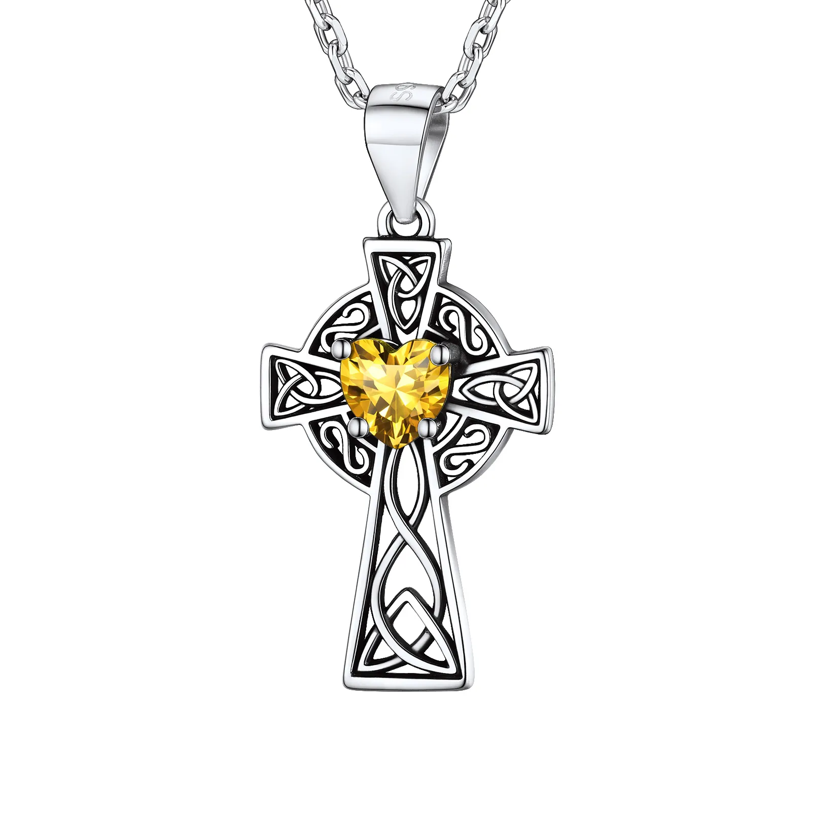 Collier Croix en Argent Sterling avec Pierre de Naissance pour Femme Novembre - Topaze