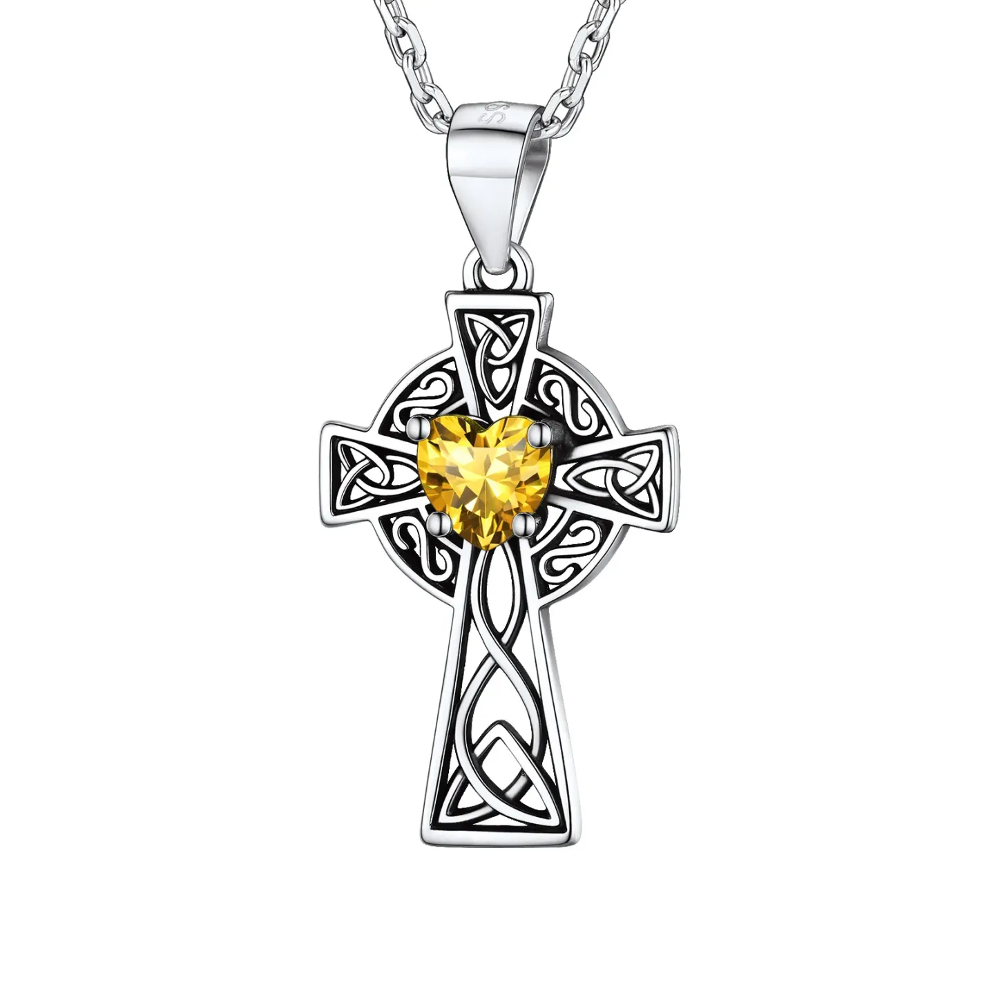 Collier Croix en Argent Sterling avec Pierre de Naissance pour Femme Novembre - Topaze