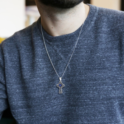 Collier Croix en Argent Sterling avec Pierre de Naissance pour Femme