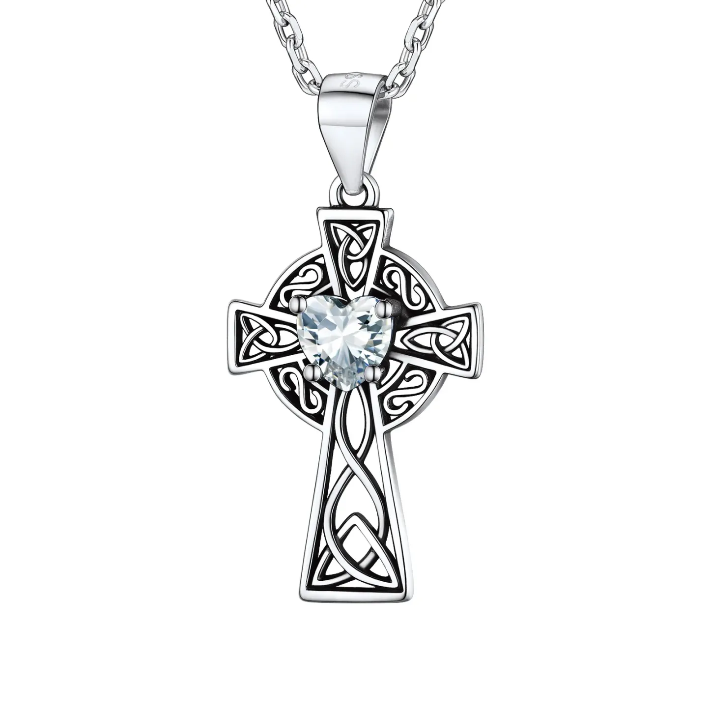 Collier Croix en Argent Sterling avec Pierre de Naissance pour Femme Avril - Diament
