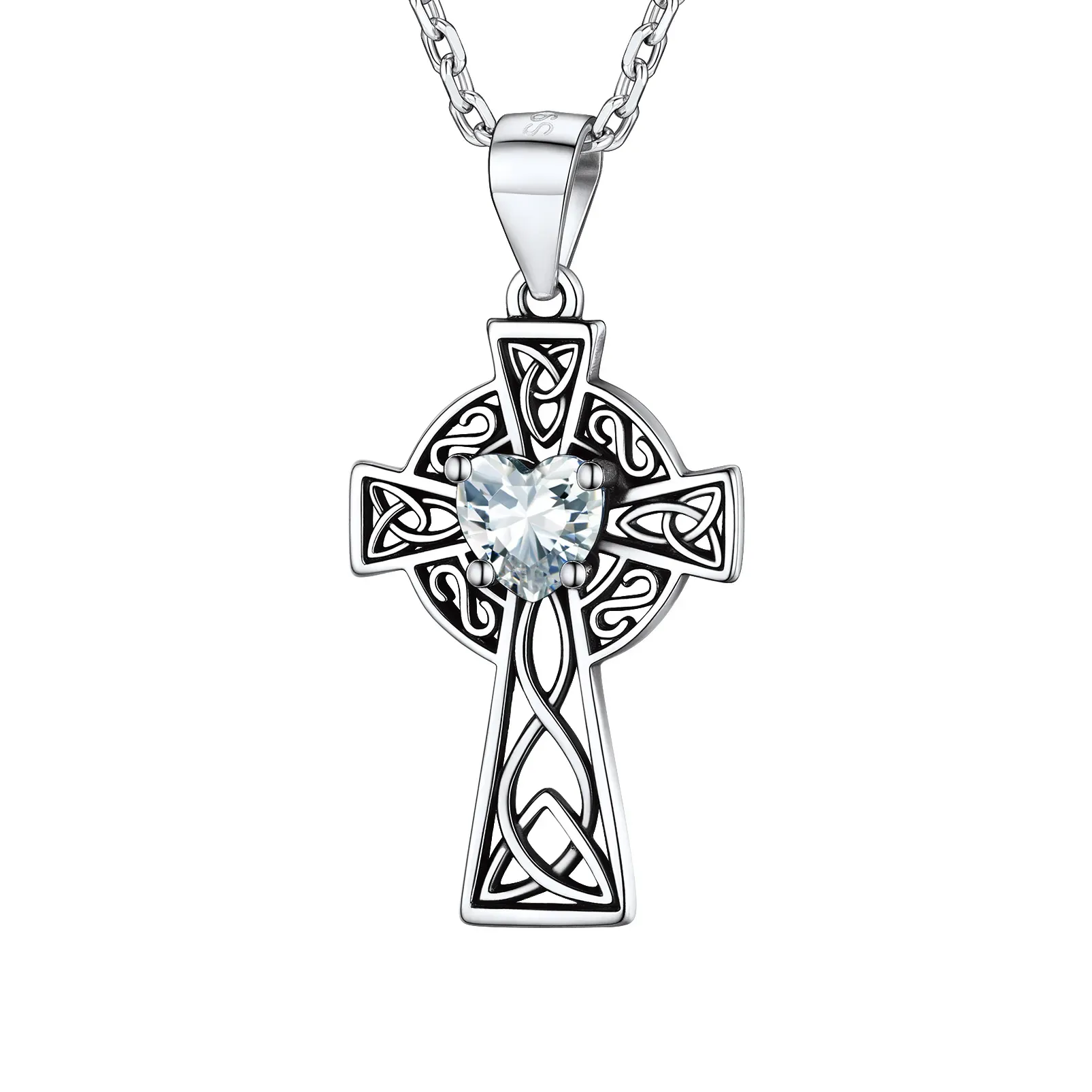 Collier Croix en Argent Sterling avec Pierre de Naissance pour Femme Avril - Diament