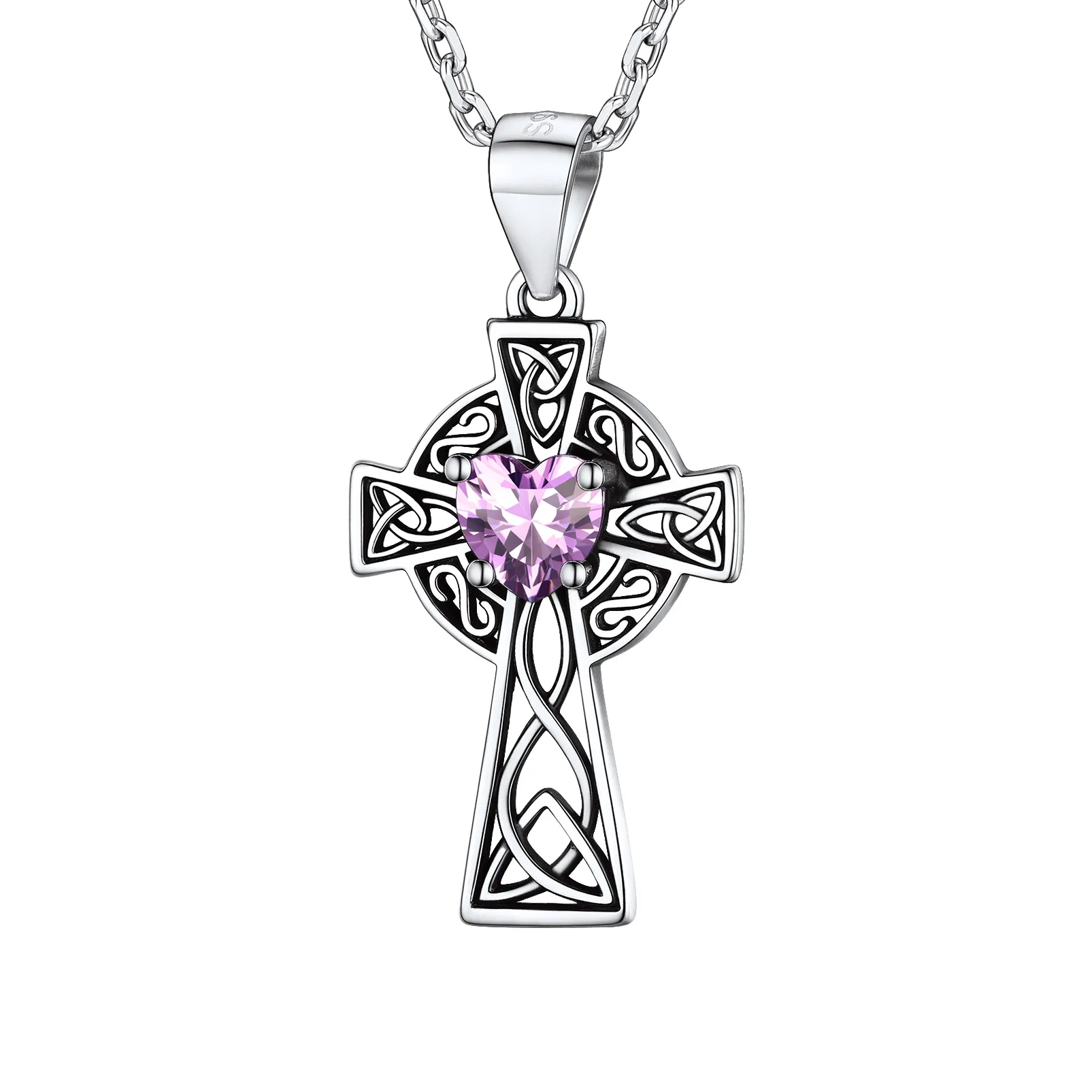 Collier Croix en Argent Sterling avec Pierre de Naissance pour Femme Juin - Alexandrite