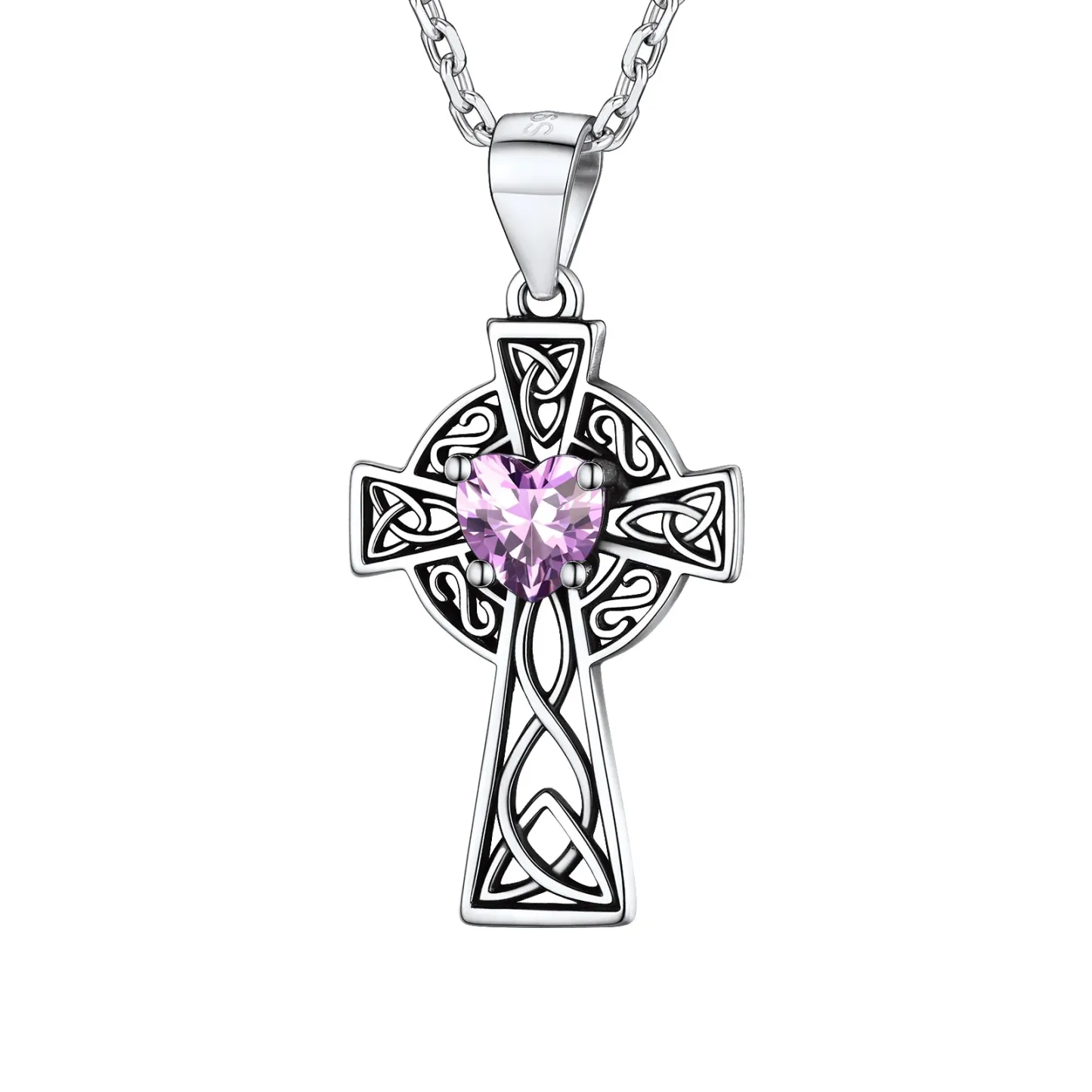 Collier Croix en Argent Sterling avec Pierre de Naissance pour Femme Juin - Alexandrite