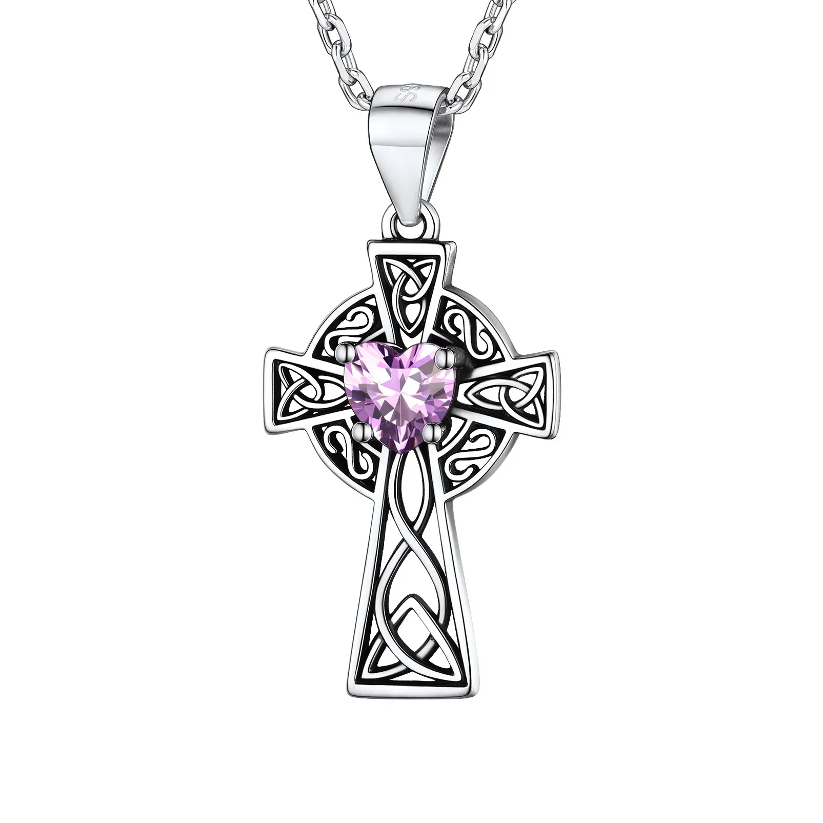 Collier Croix en Argent Sterling avec Pierre de Naissance pour Femme Juin - Alexandrite