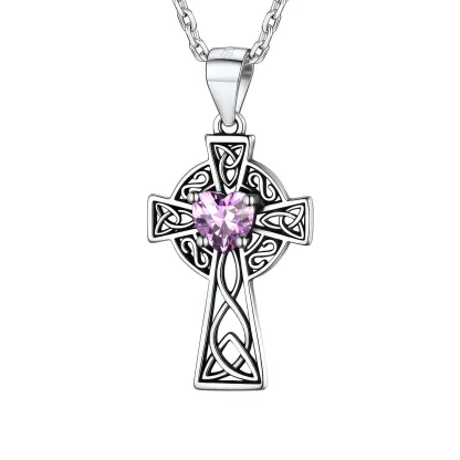 Collier Croix en Argent Sterling avec Pierre de Naissance pour Femme Juin - Alexandrite