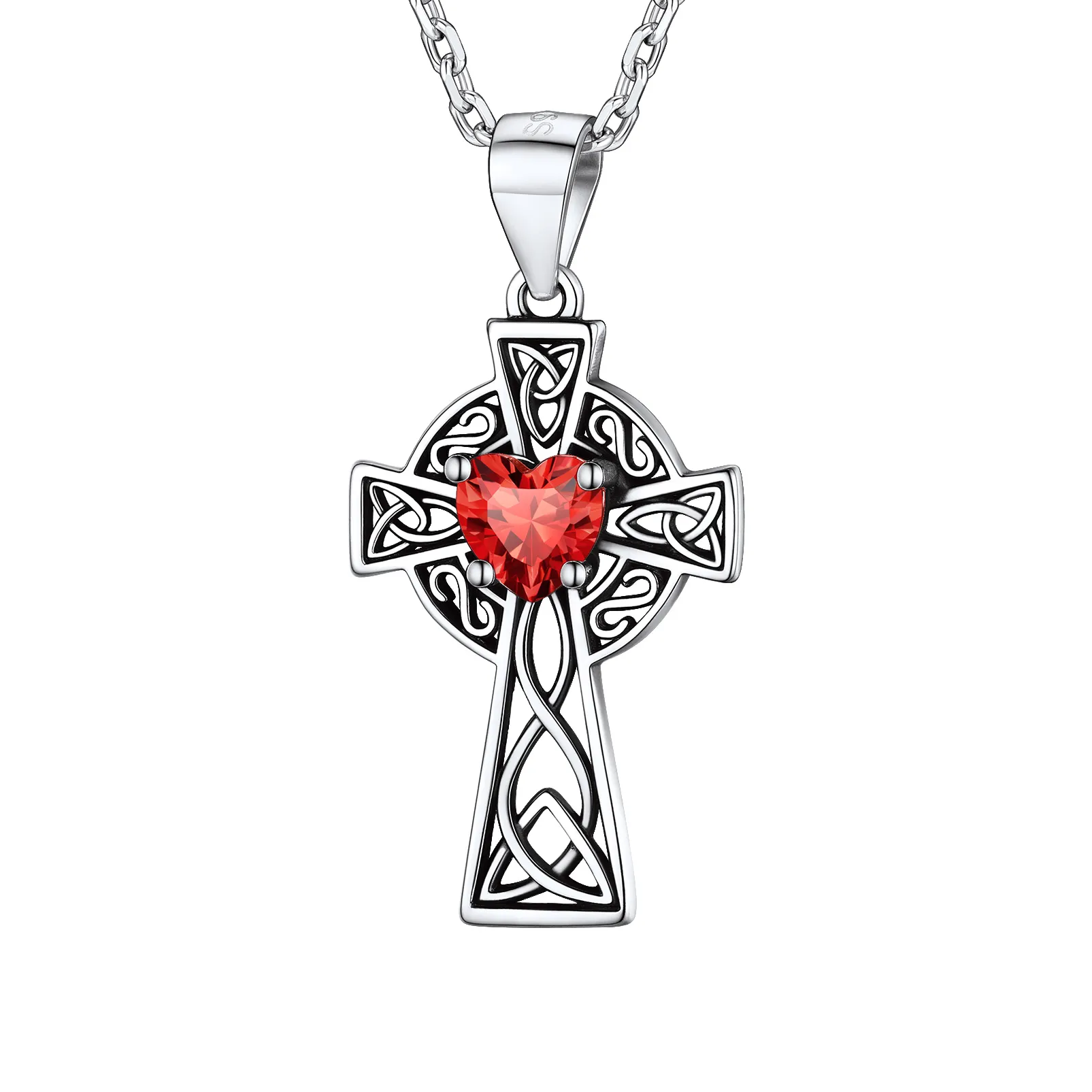 Collier Croix en Argent Sterling avec Pierre de Naissance pour Femme Juillet - Rubis