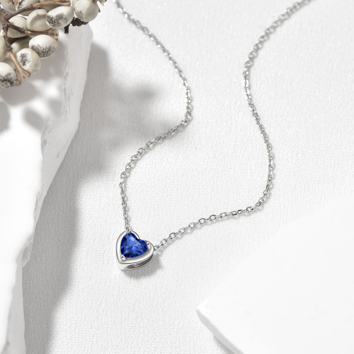 Collier Cœur en Argent Sterling avec Pierre Scène