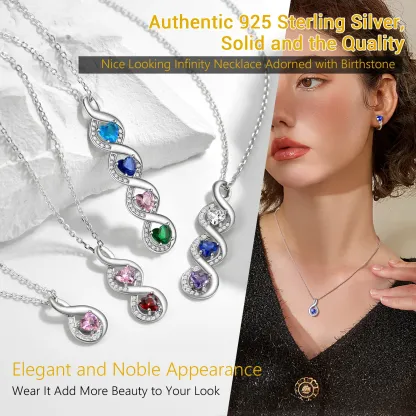 Collier Infini avec Prénom et Pierres de Naissance Cœur Detail