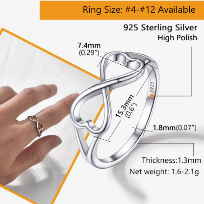 Bague Promesse Personnalisée avec Nœud Infini et Cœur en Argent 925 Taille