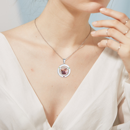 Pendentif Gravé Photo avec Prénoms et pierre de naissance