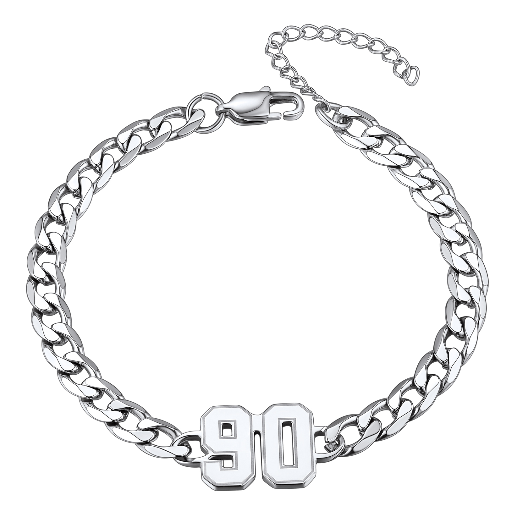 Bracelet de Cheville Chaîne Cuban avec Chiffre Personnalisé Argenté
