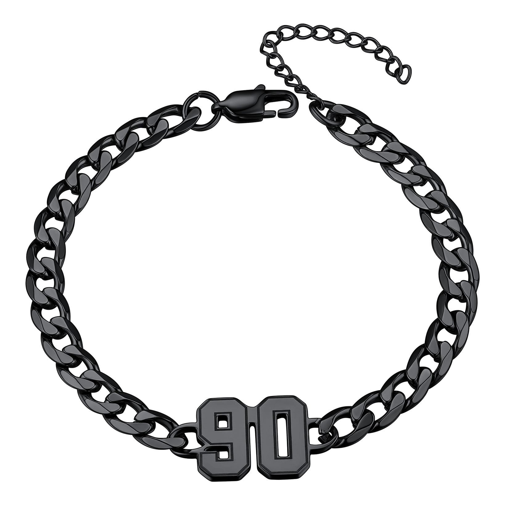 Bracelet de Cheville Noir Chaîne Cuban avec Chiffre Personnalisé
