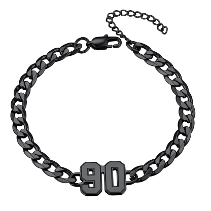 Bracelet de Cheville Noir Chaîne Cuban avec Chiffre Personnalisé