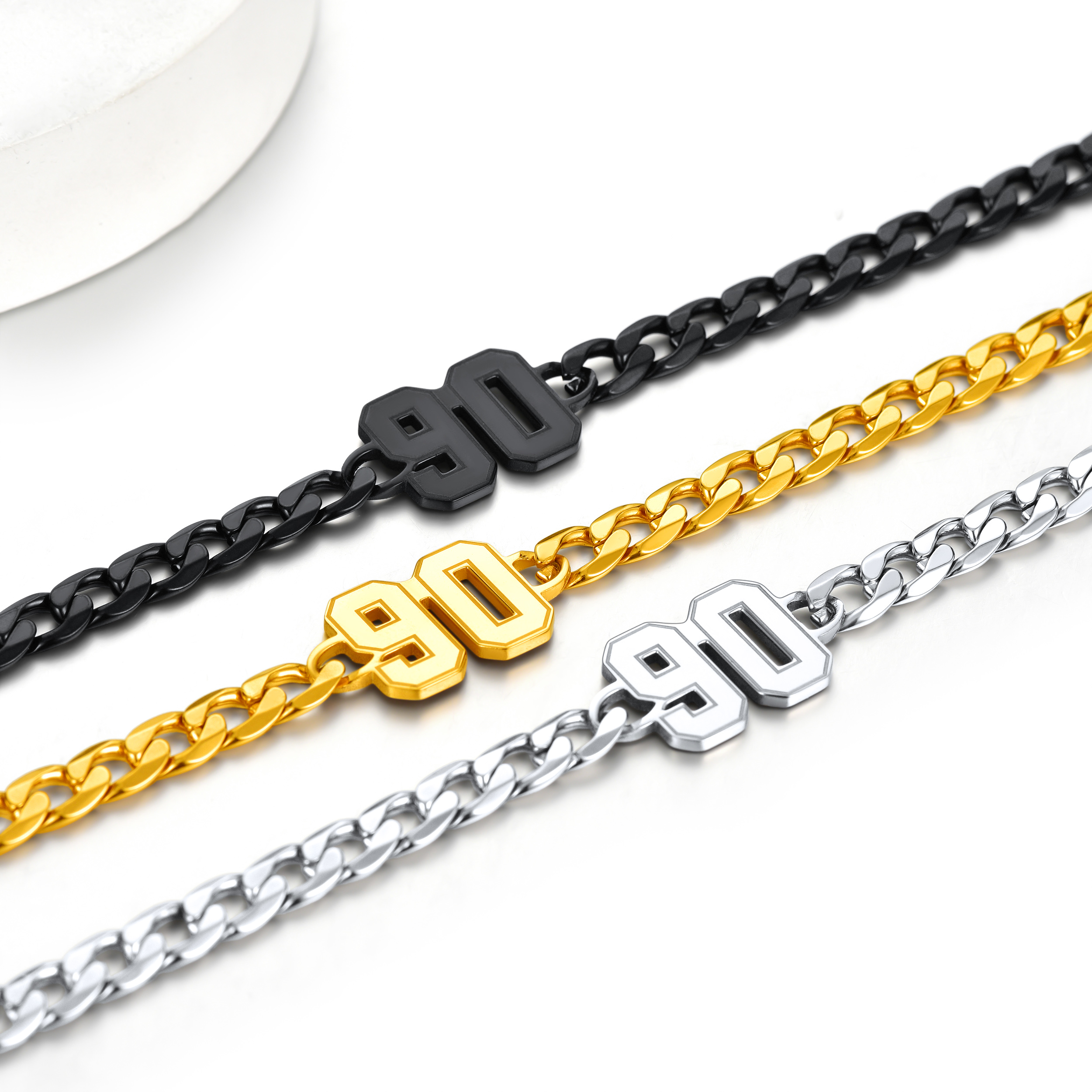 Bracelet de Cheville Chaîne Cuban avec Chiffre Personnalisé 3 Couleurs