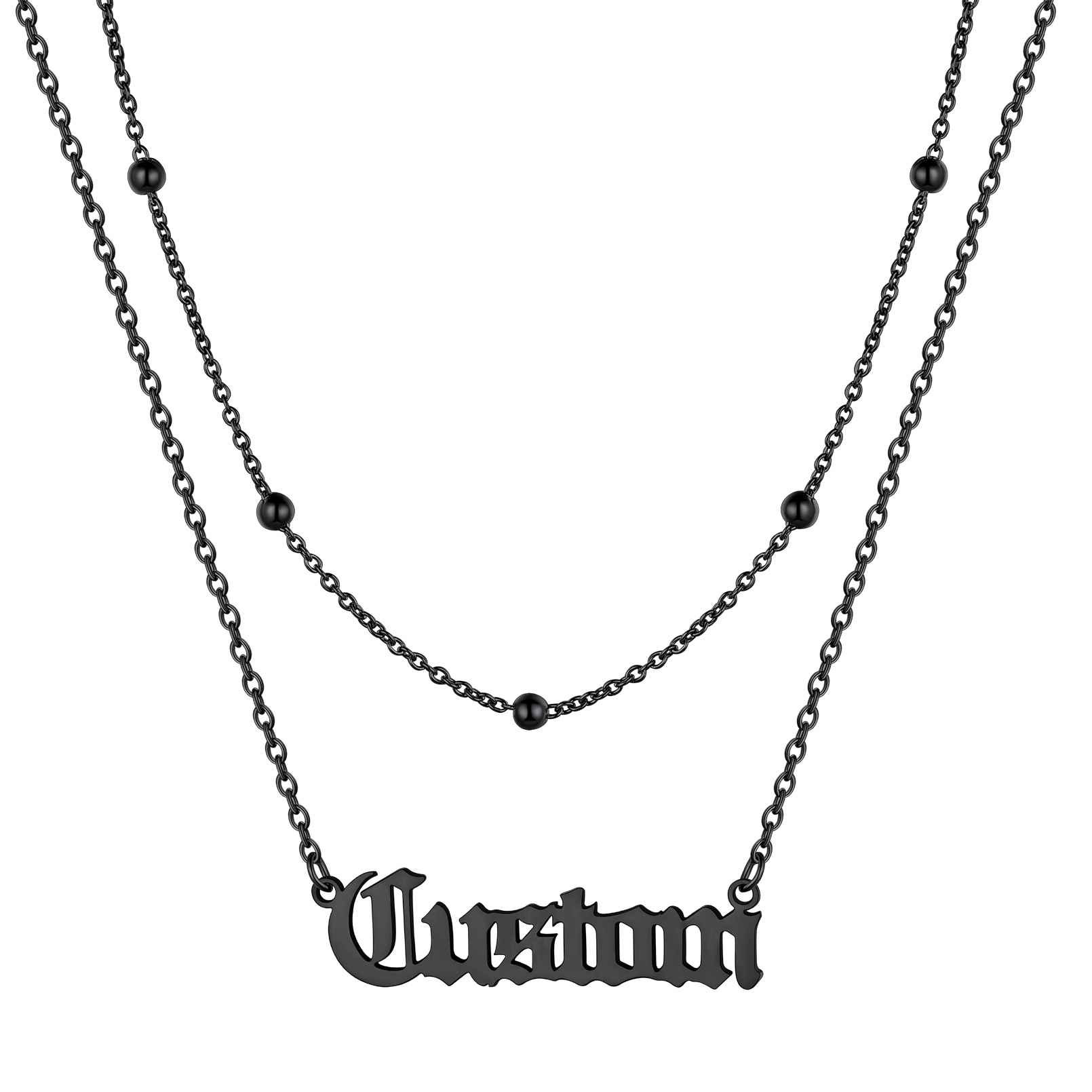 Collier Personnalisé à Double Couche avec Prénom noir