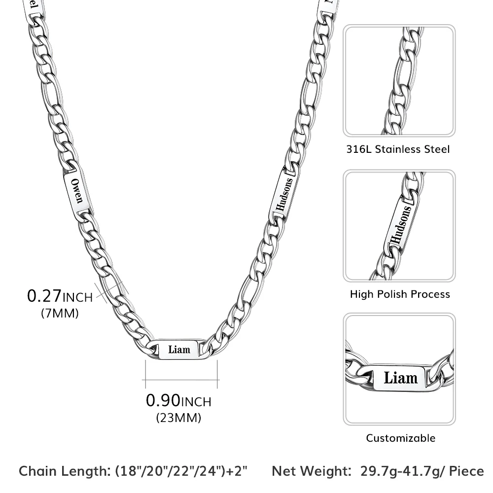 Collier Prénoms Homme Gravure Personnalisée taille