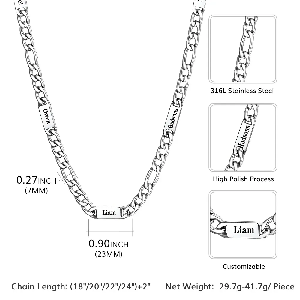 Collier Prénoms Homme Gravure Personnalisée taille