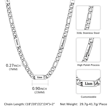 Collier Prénoms Homme Gravure Personnalisée taille