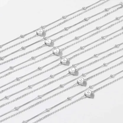 Bracelet de Cheville Personnalisé Cœur Initiale en Argent 925 Collection
