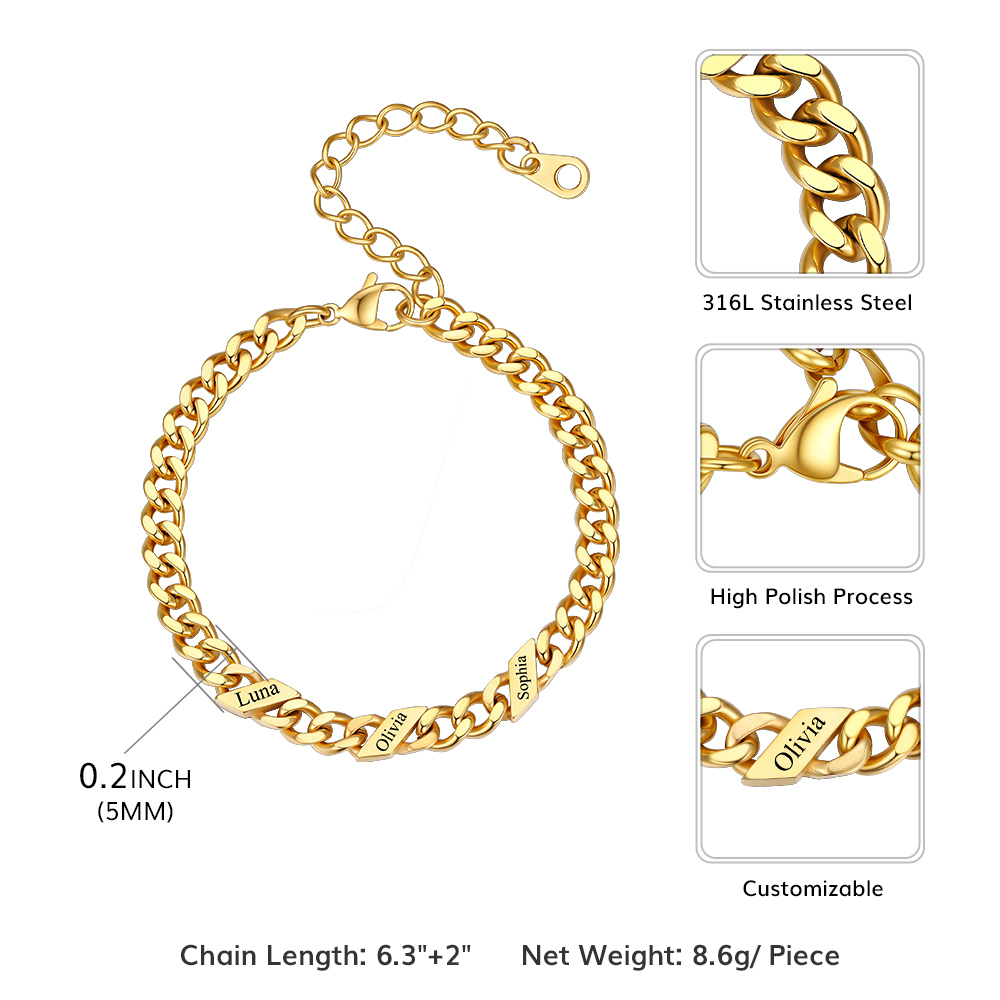 Bracelet Femme Cubain Gravé 1 à 6 Noms Taille