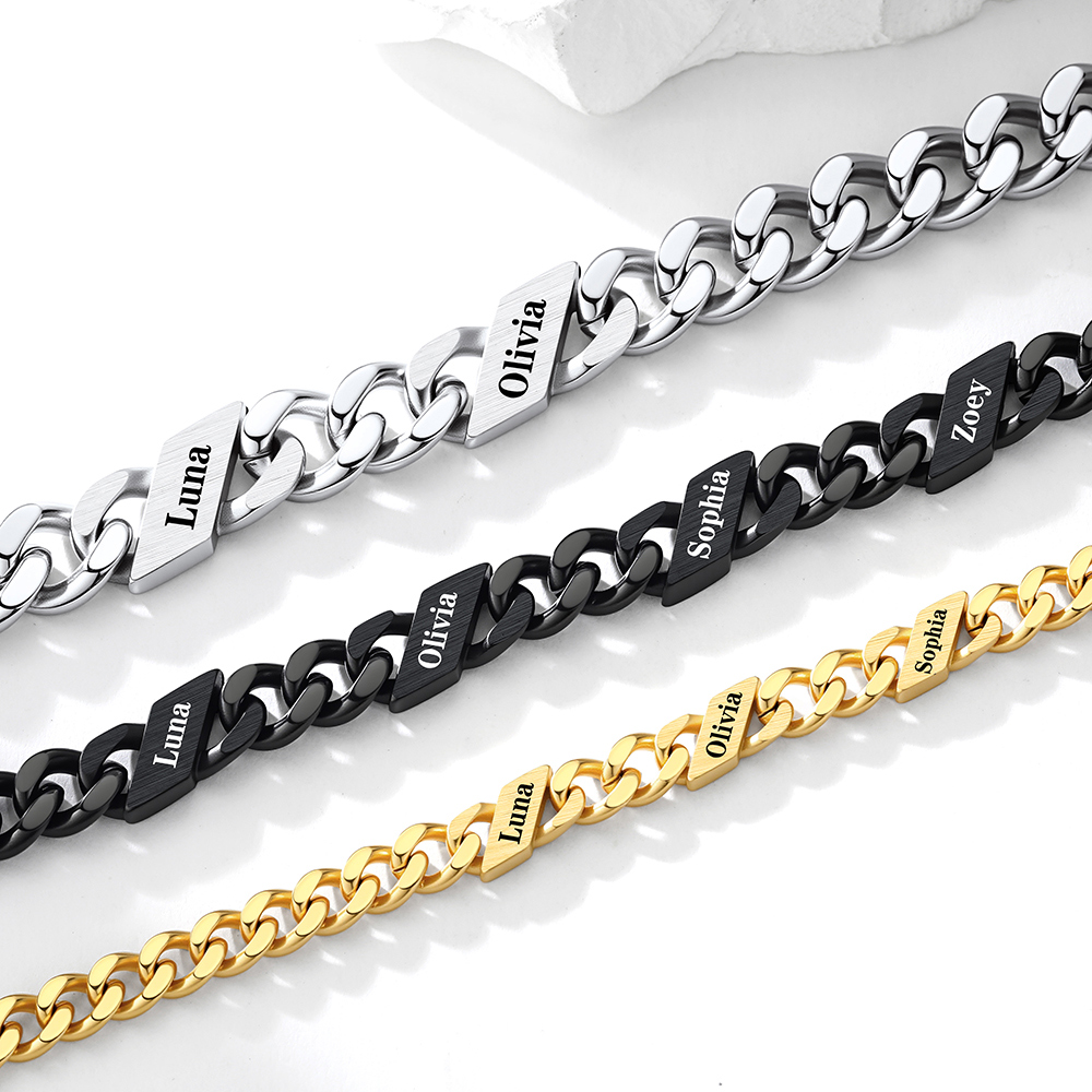 Bracelet Cubain Gravé 1 à 6 Noms Cadeau pour Femme 