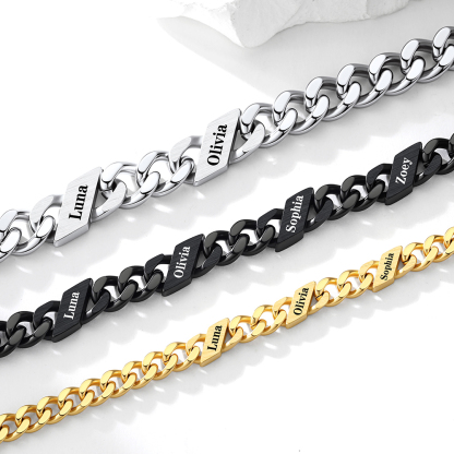 Bracelet Cubain Gravé 1 à 6 Noms Cadeau pour Femme 