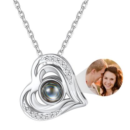 Collier Cœur avec Photo Projetée - Bijou Personnalisé pour Elle Argenté