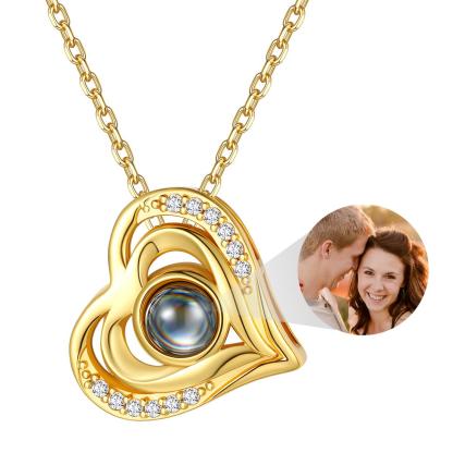Collier Cœur avec Photo Projetée - Bijou Personnalisé pour Elle Or