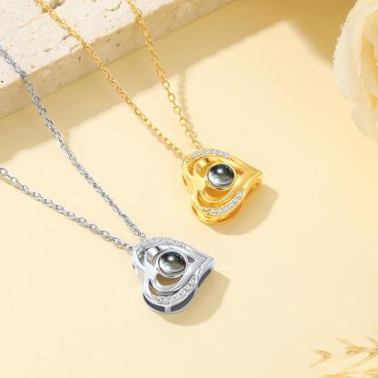 Collier Cœur avec Photo Projetée - Bijou Personnalisé pour Elle 2 Couleurs