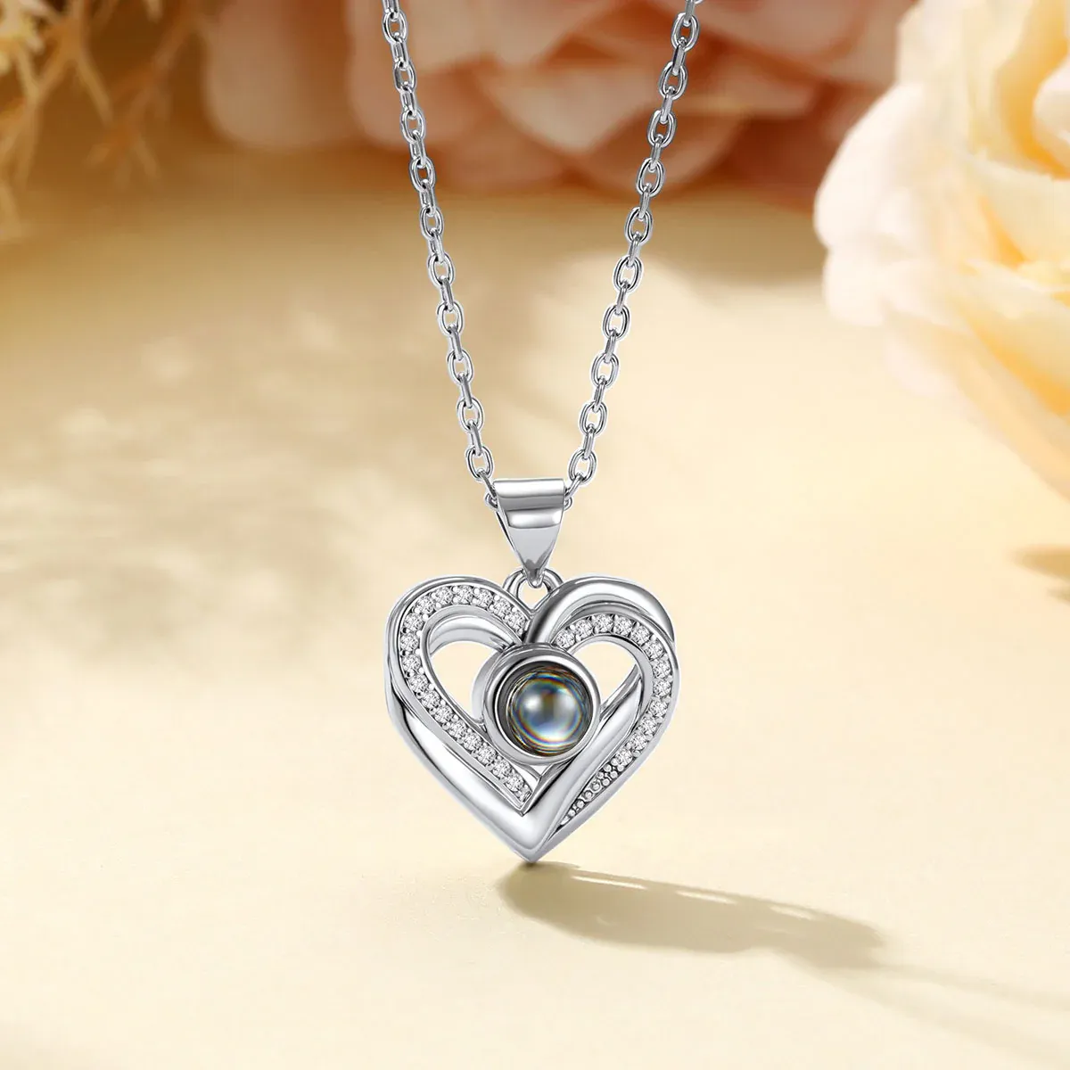 Collier Cœur Projection Photo Personnalisé pour Maman