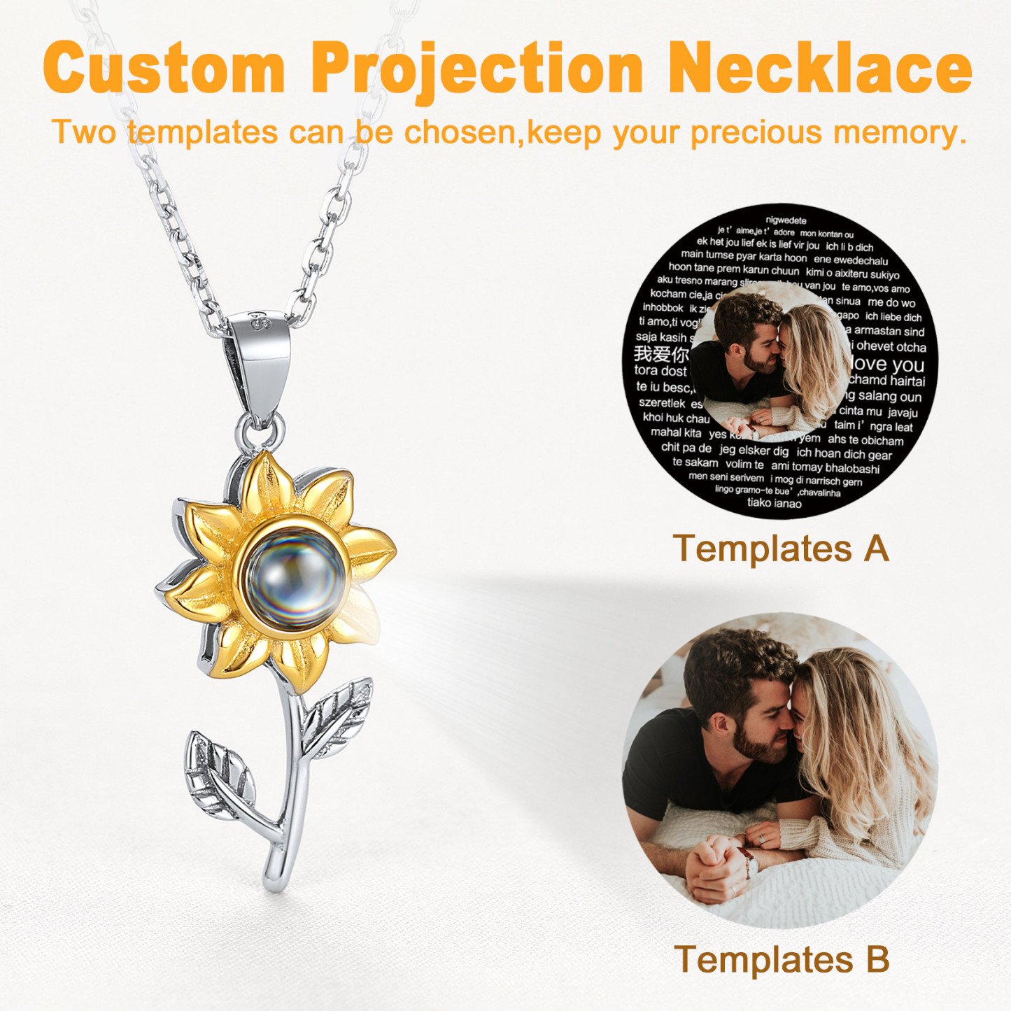 Photo Projection 100 Langues Je t'aime Collier
