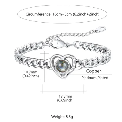 Bracelet Chaîne Personnalisé avec Cœur et Photo en Projection