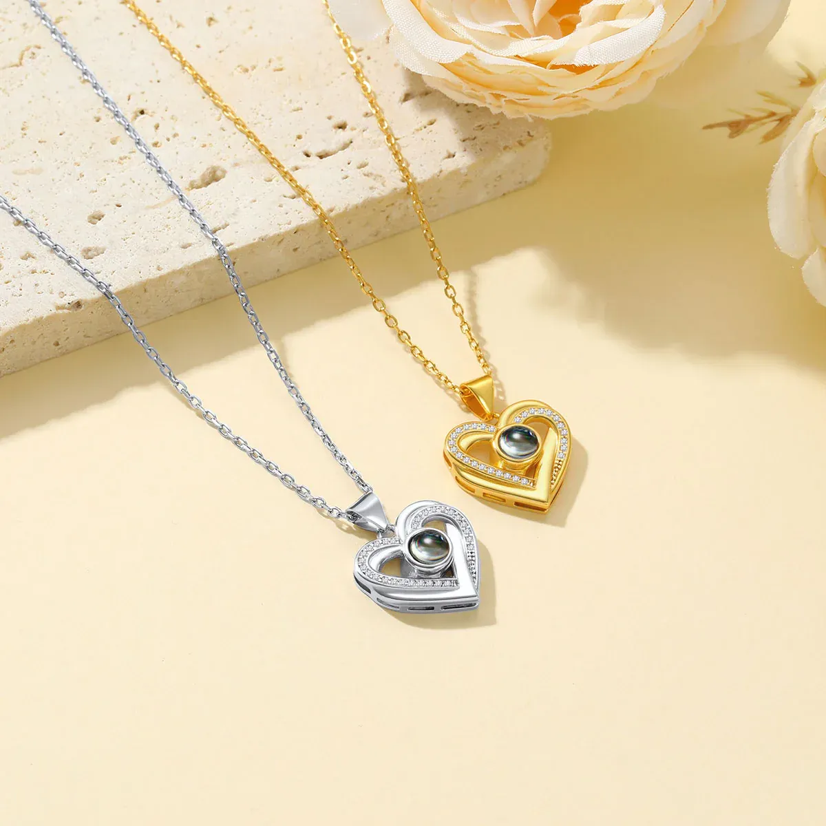 Collier Cœur Projection Photo Personnalisé Cadeau pour Femme