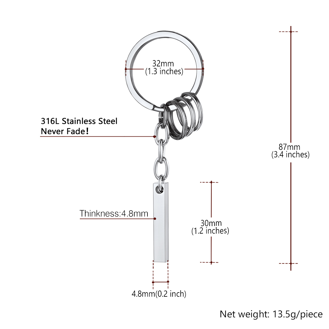 Porte-clés Barre Gravée Personnalisable taille