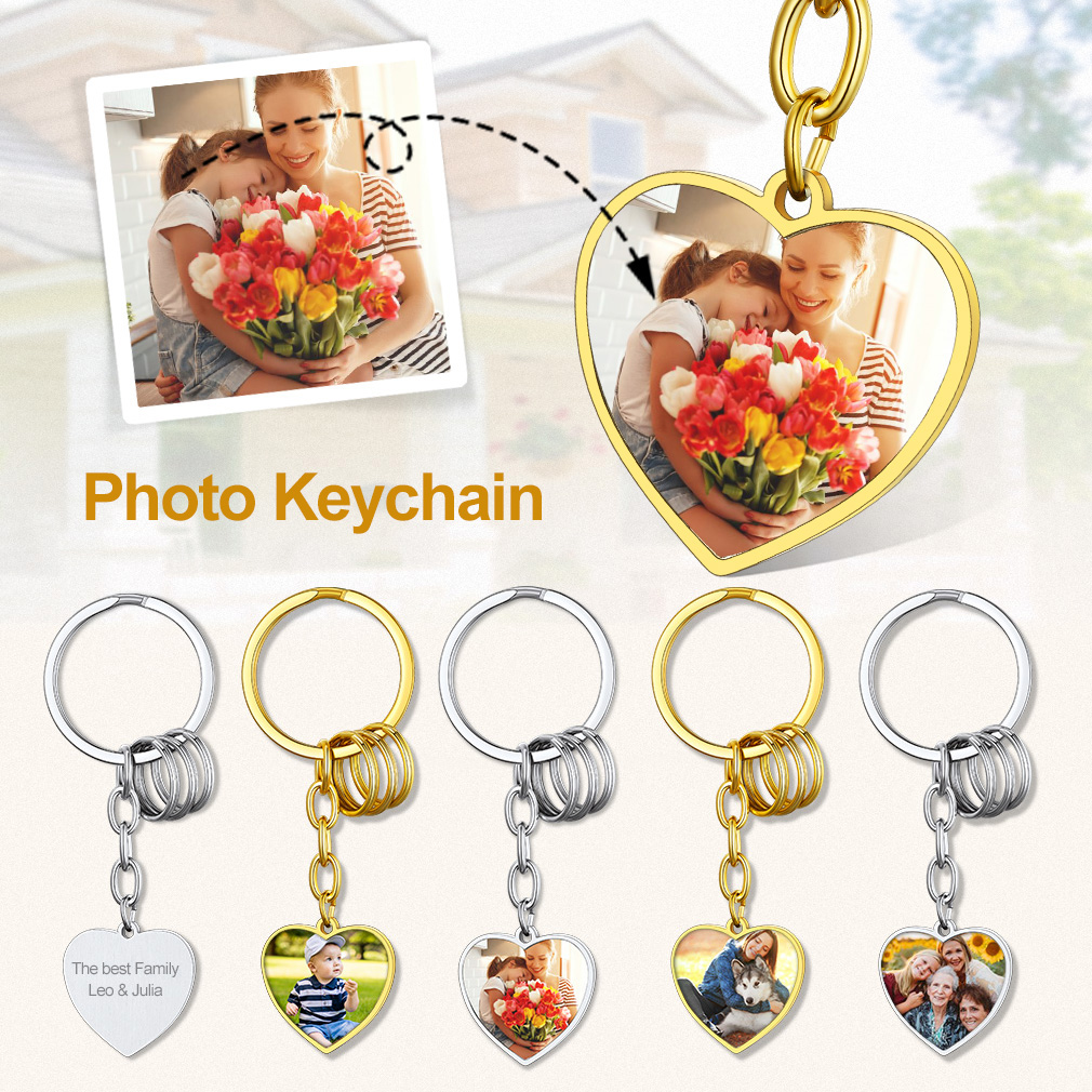 Porte clés Coeur Gravé avec 2 Photos Personnalisé