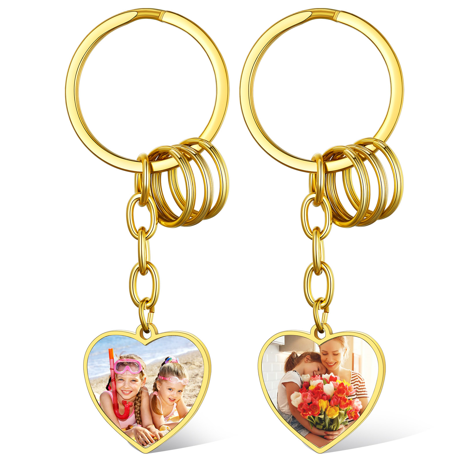 Porte-clés Coeur Gravé avec 2 Photos Personnalisable