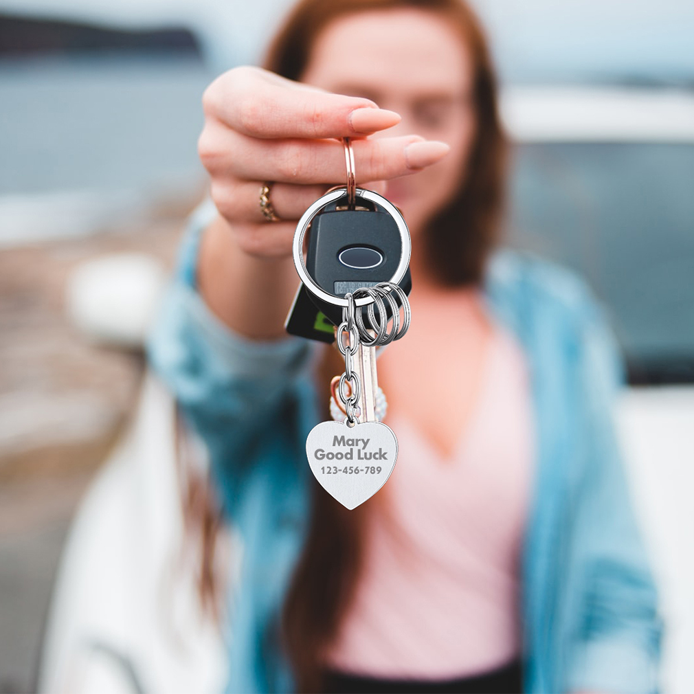 Porte clés Coeur Gravé avec 2 Photos Personnalisable