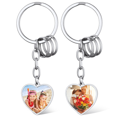 Porte-clés Coeur Gravé avec 2 Photos Personnalisable