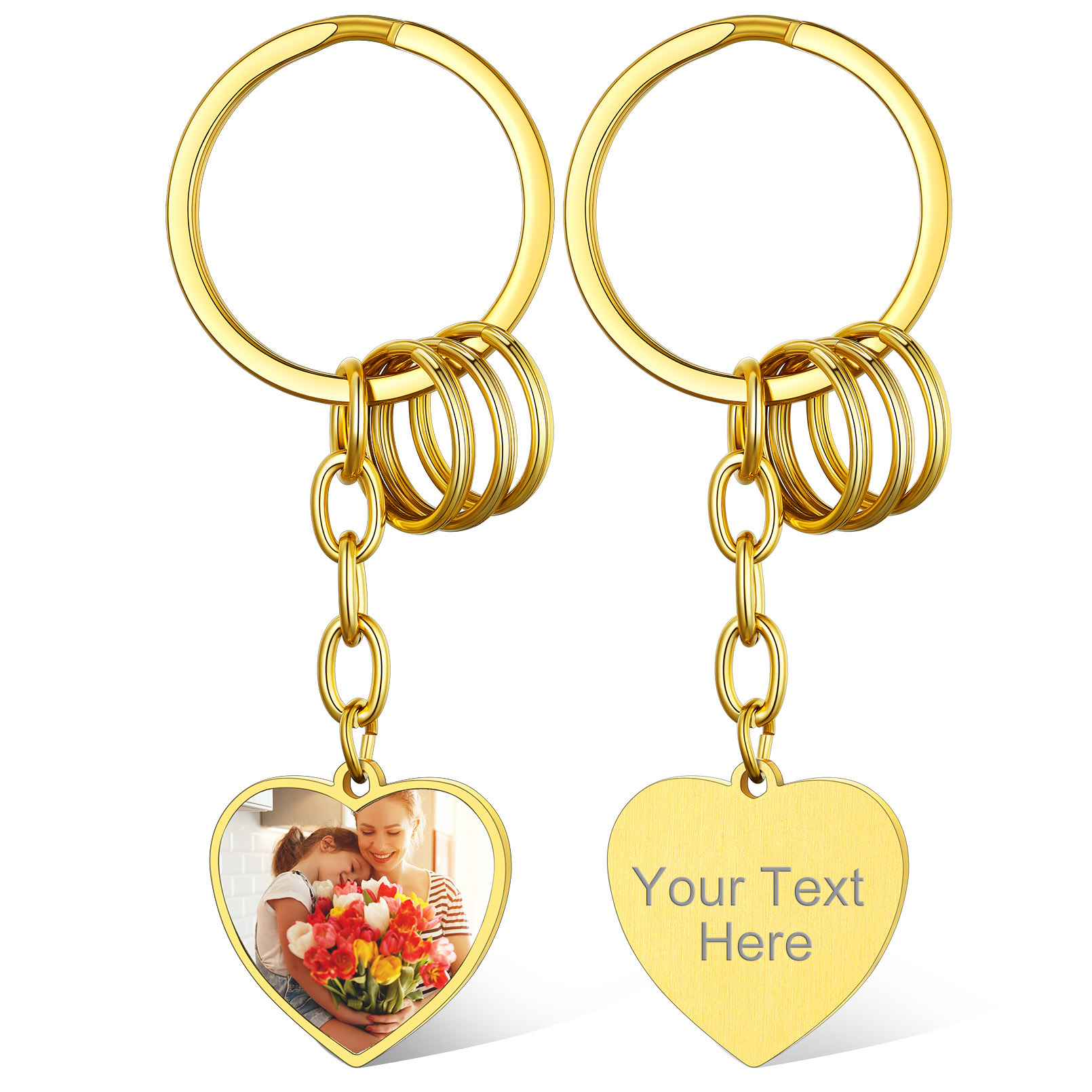 Porte-clés Coeur Gravé avec 2 Photos Personnalisable