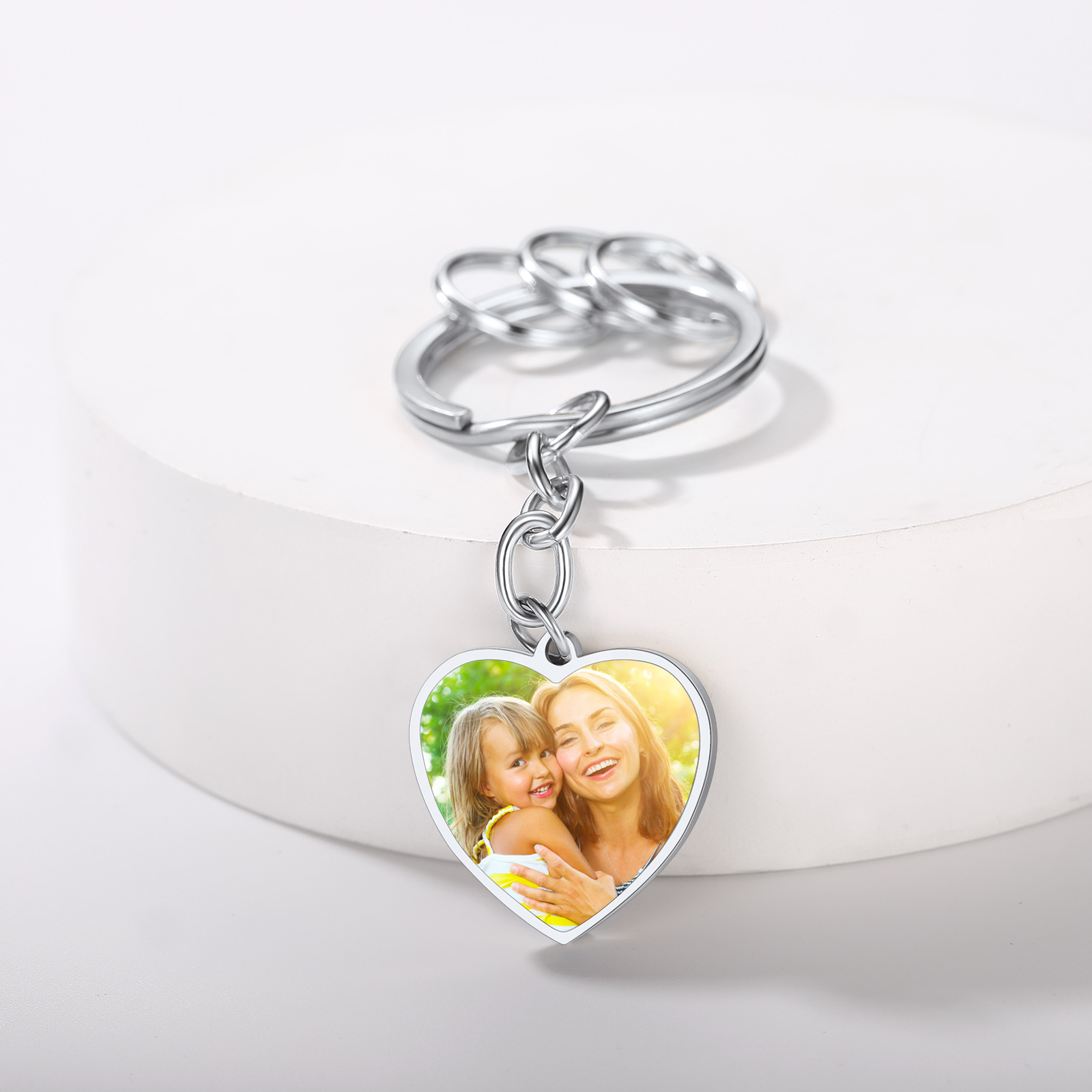 Porte clés Coeur Gravé avec 2 Photos Personnalisable argenté