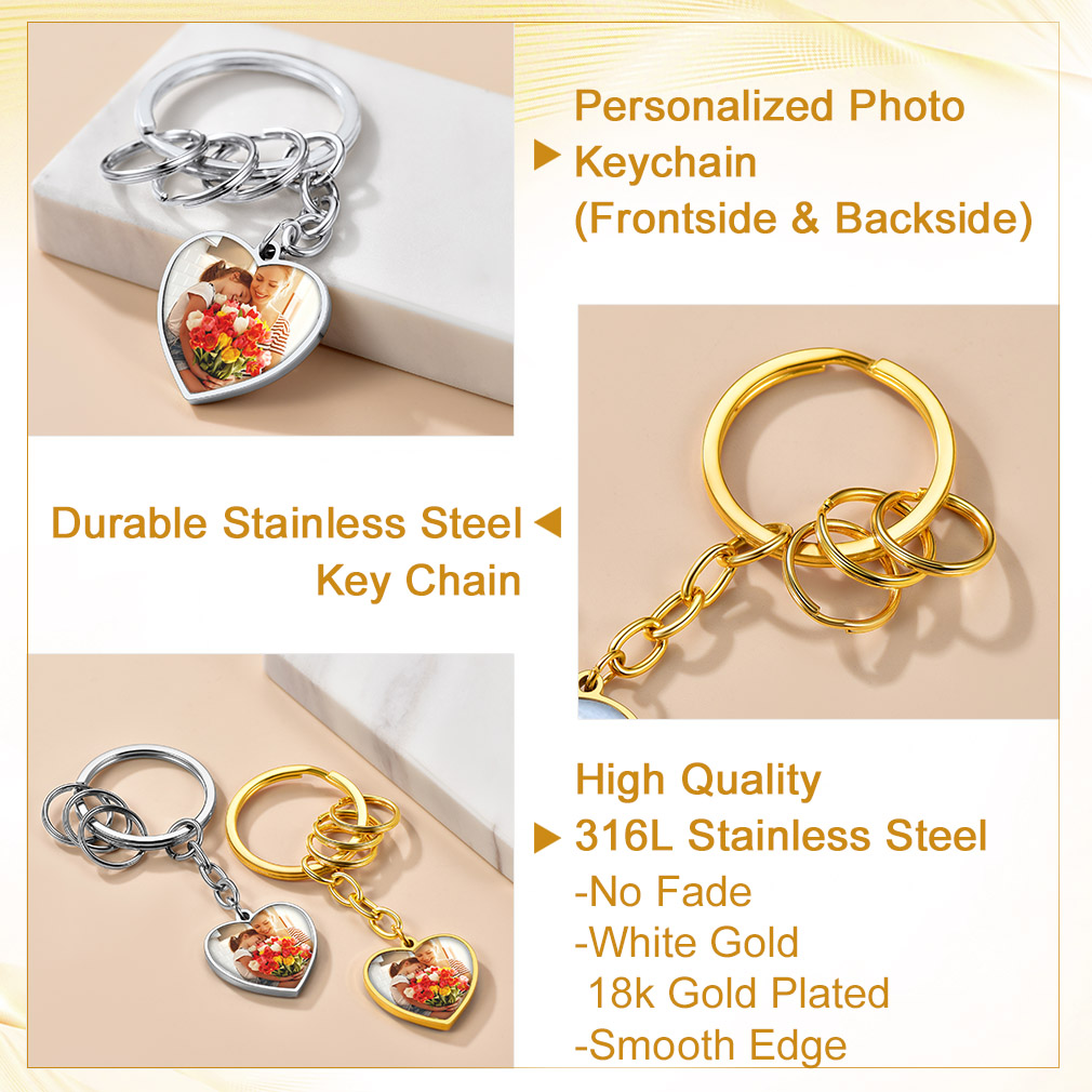 Porte clés Coeur Gravé avec 2 Photos Personnalisable détail 