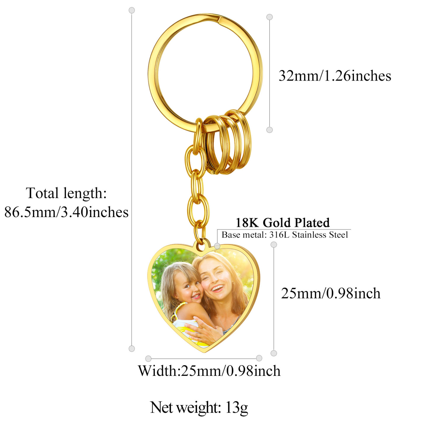 Porte-clés Coeur Gravé avec 2 Photos Personnalisable